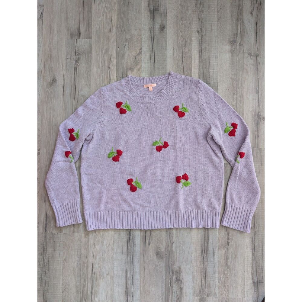 Lisa Todd Cherry Pick Embroidered Sweater in Purple, Medium (C7)